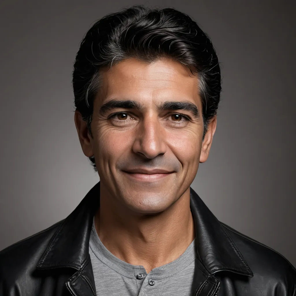 a man with a smile on his face and a black jacket on his jacket is smiling at the camera, precisionism, a character portrait, Alexis Grimou, head and shoulders portrait