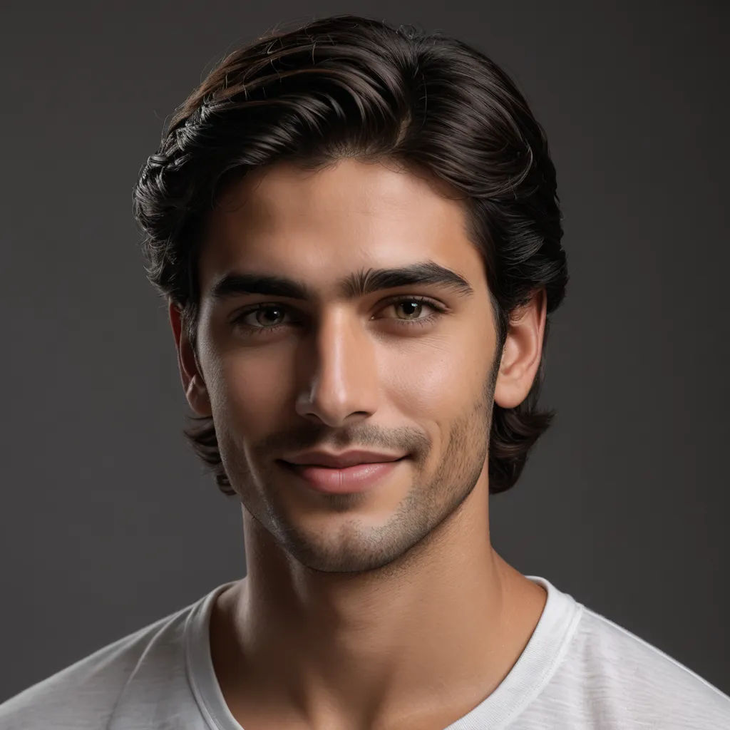 a man with a beard and a white shirt smiling at the camera with a gray background and a black background, samikshavad, a character portrait, Abdullah Gërguri, realistic shaded perfect face