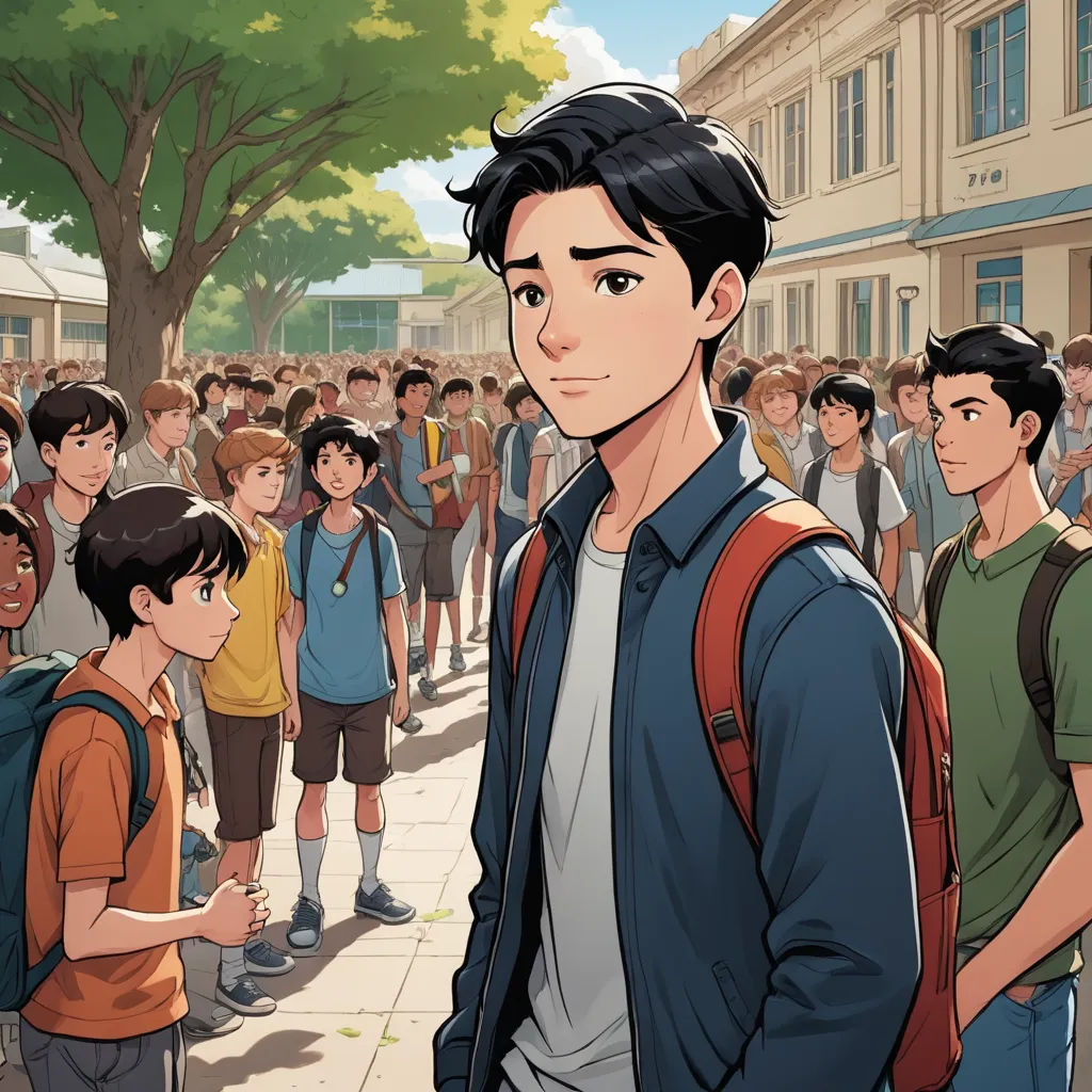 a man standing in front of a crowd of people on a street with a tree in the background and a building with a clock on it, serial art, a comic book panel, David Park, official art