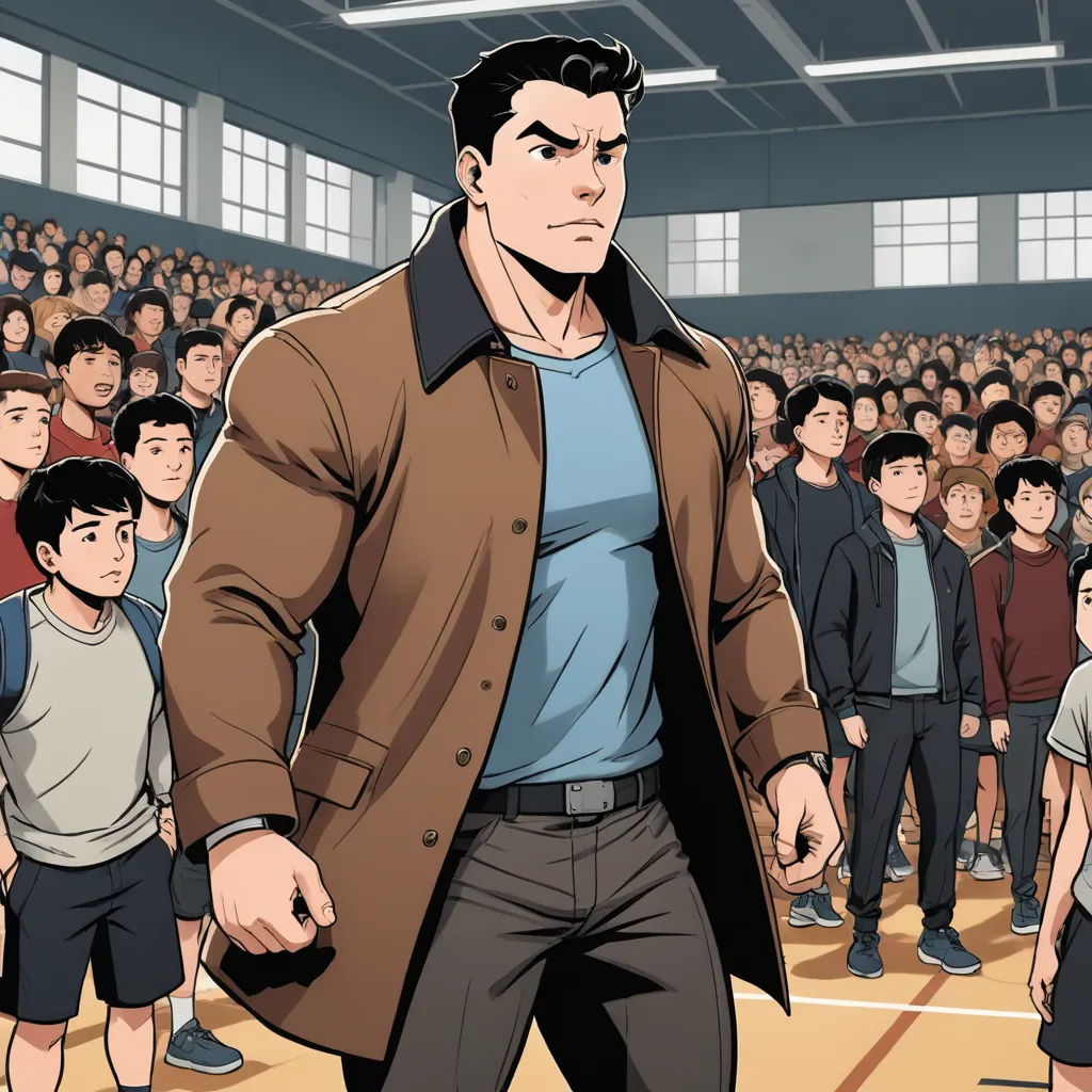 a man in a crowd of people with a coat on and a blue shirt on, and a brown coat on, vancouver school, a comic book panel, Adam Manyoki, official art