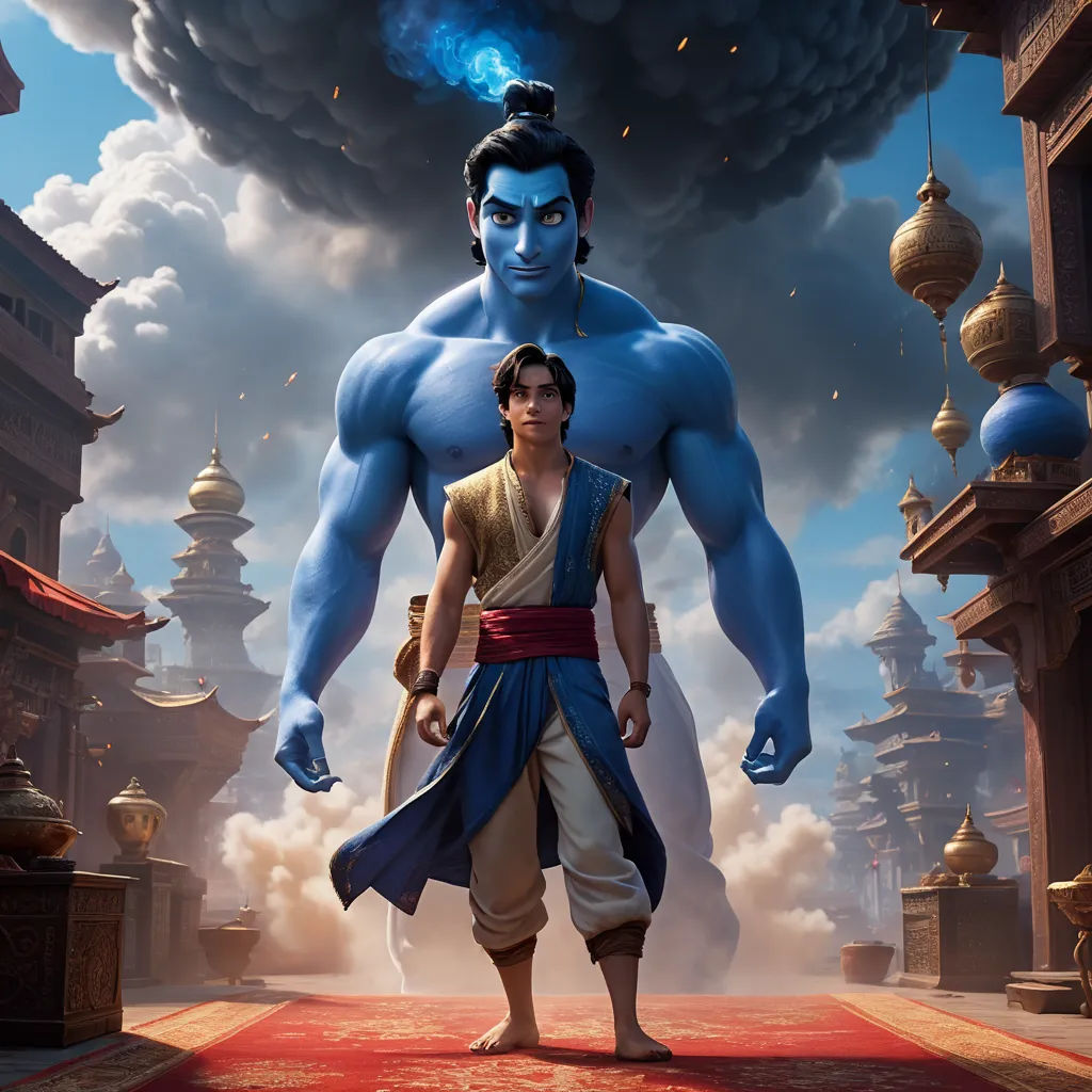 a man standing next to a man in a blue avatar in a city with smoke billowing out of his mouth, samikshavad, a poster, disney, rossdraws global illumination