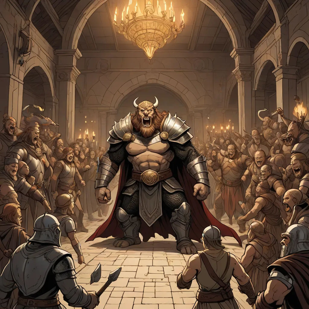 a painting of a man in armor surrounded by other men in armor and in front of a crowd of people, a comic book panel, Clint Cearley, fantasy art, comic cover art