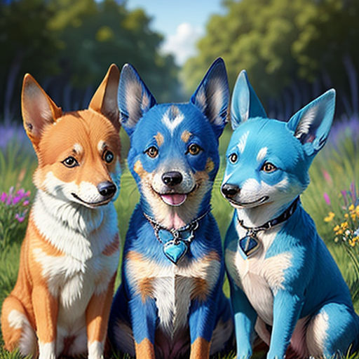 three dogs are sitting in the grass with their faces painted like the same color as the dog's