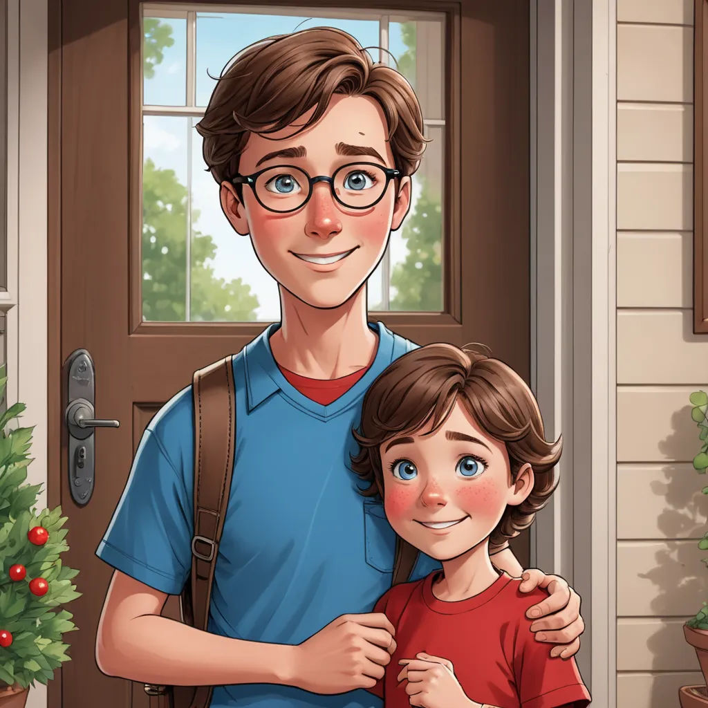 a man and a little girl standing in front of a door with a christmas tree in the background and a house, sots art, a storybook illustration, Brothers Hildebrandt, official art