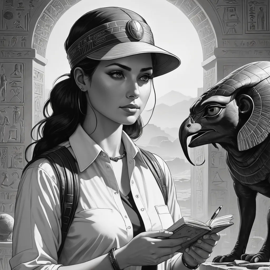 a woman in a hat is holding a book and a bird is on her shoulder and a bird is on her shoulder, fantasy art, egyptian art, Charlie Bowater, trending on artstation hq