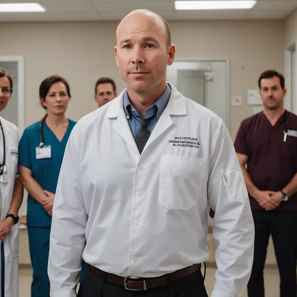 a group of doctors standing in a room together in front of a mirror and a man in a white coat, neoplasticism, a stock photo, Doc Hammer, promotional image