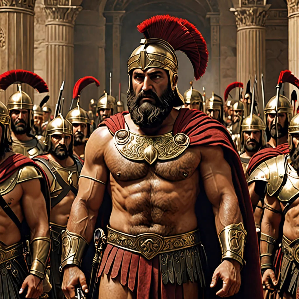 a group of men in roman costumes standing next to each other in front of a crowd of men in red and gold, antipodeans, a detailed matte painting, Apelles, highly detailed digital painting