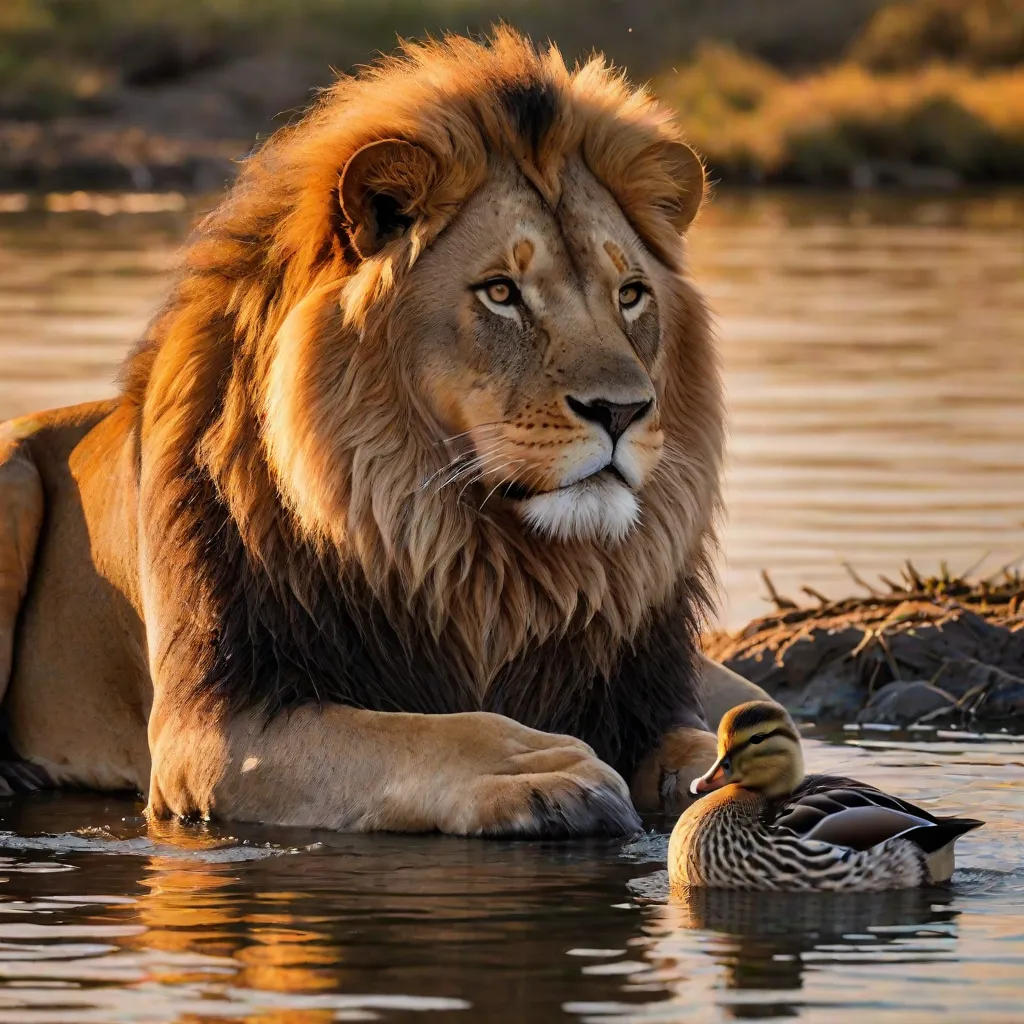 The Brave Lion and the Quirky Duck