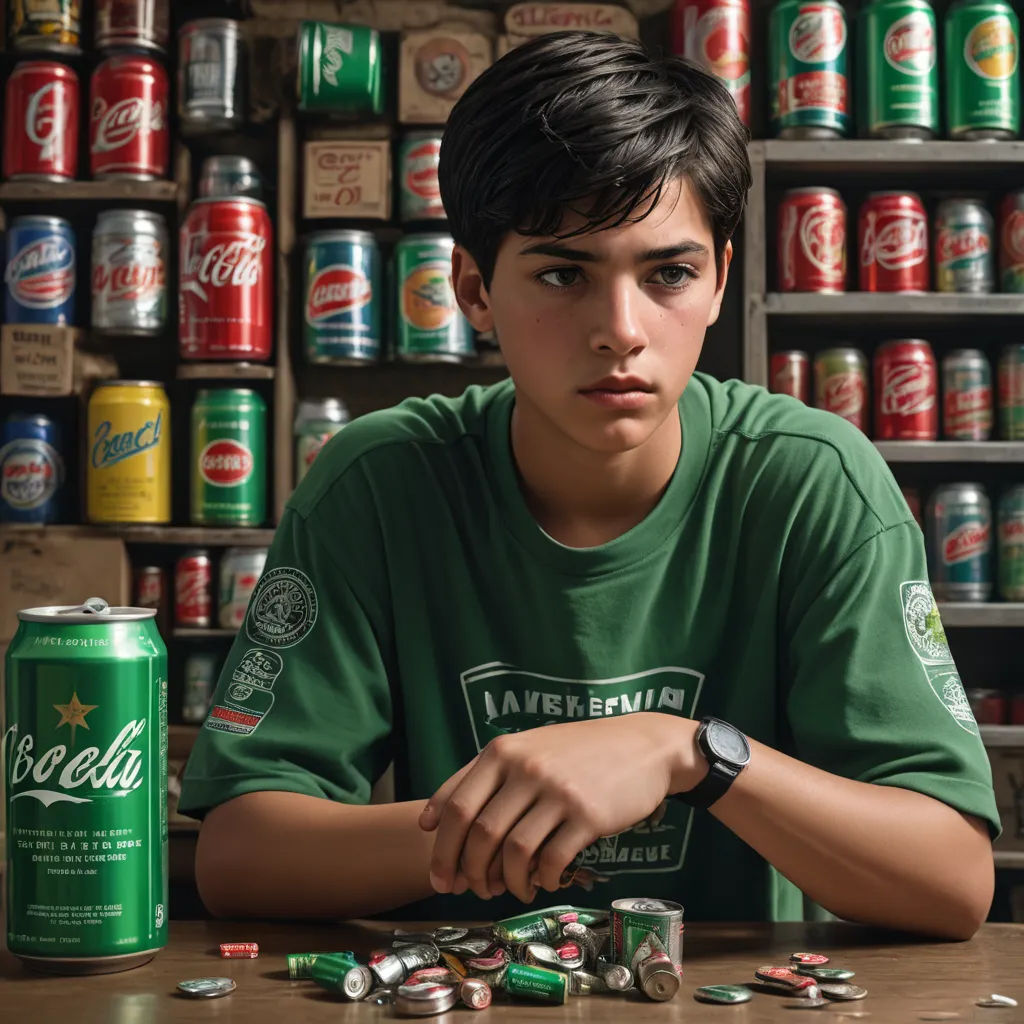 a boy sitting at a table with cans of beer and a watch on his wrist and a can of beer in the background, hyperrealism, a hyperrealistic painting, F. Scott Hess, hyper real