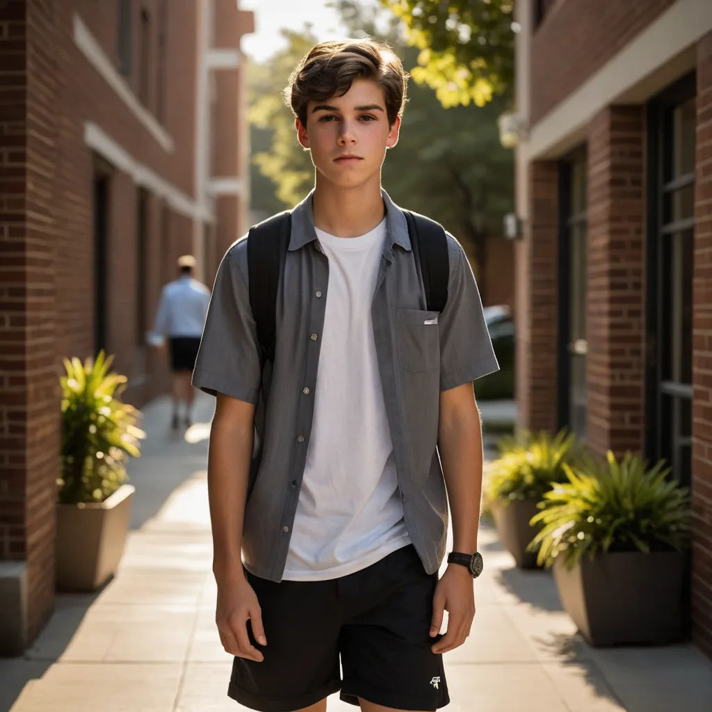 a young man is walking down a sidewalk with a backpack on his back and a backpack on his shoulder, northwest school, a character portrait, Drew Tucker, kai carpenter