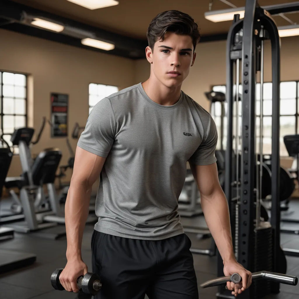 a man is holding a dumbbell in a gym with a rack of exercise equipment in the background and a window, private press, a stock photo, Alexander Kucharsky, mitchell mohrhauser