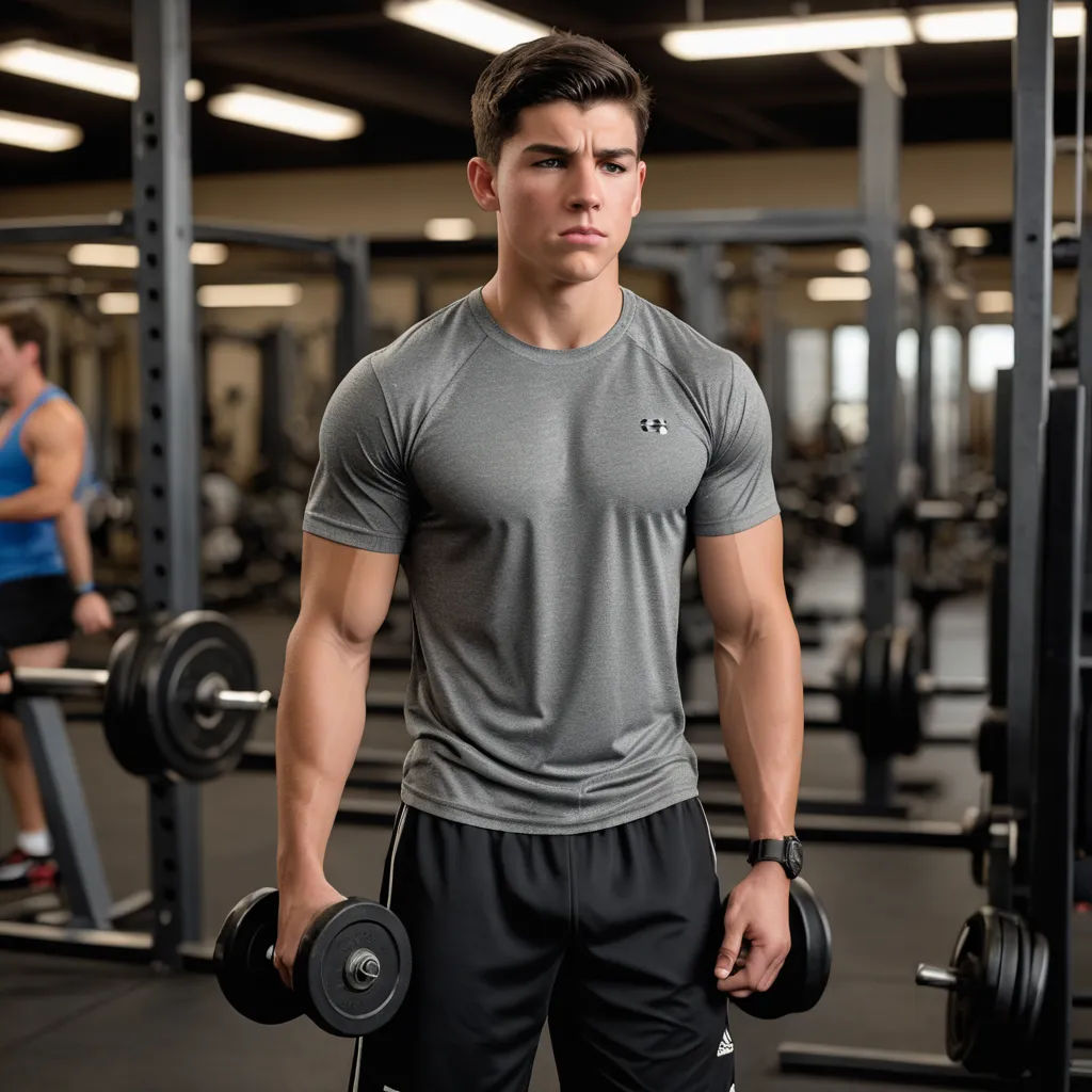 a man is holding a dumbbell in a gym with other people in the background and a man in the foreground, private press, a bronze sculpture, Chase Stone, product photo