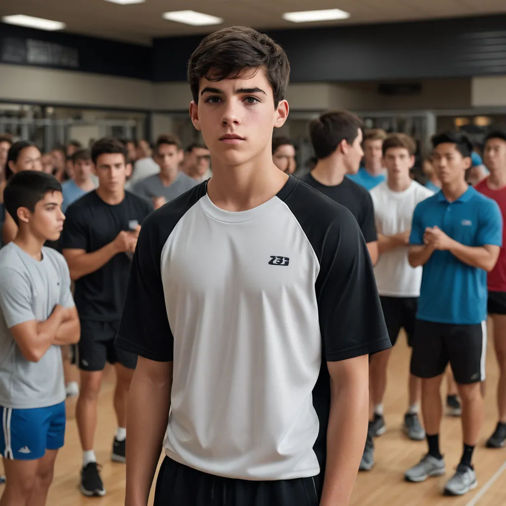 a group of young men standing in a gym together, all looking at the camera with a serious look on their face, barbizon school, a character portrait, Ben Zoeller, promotional image