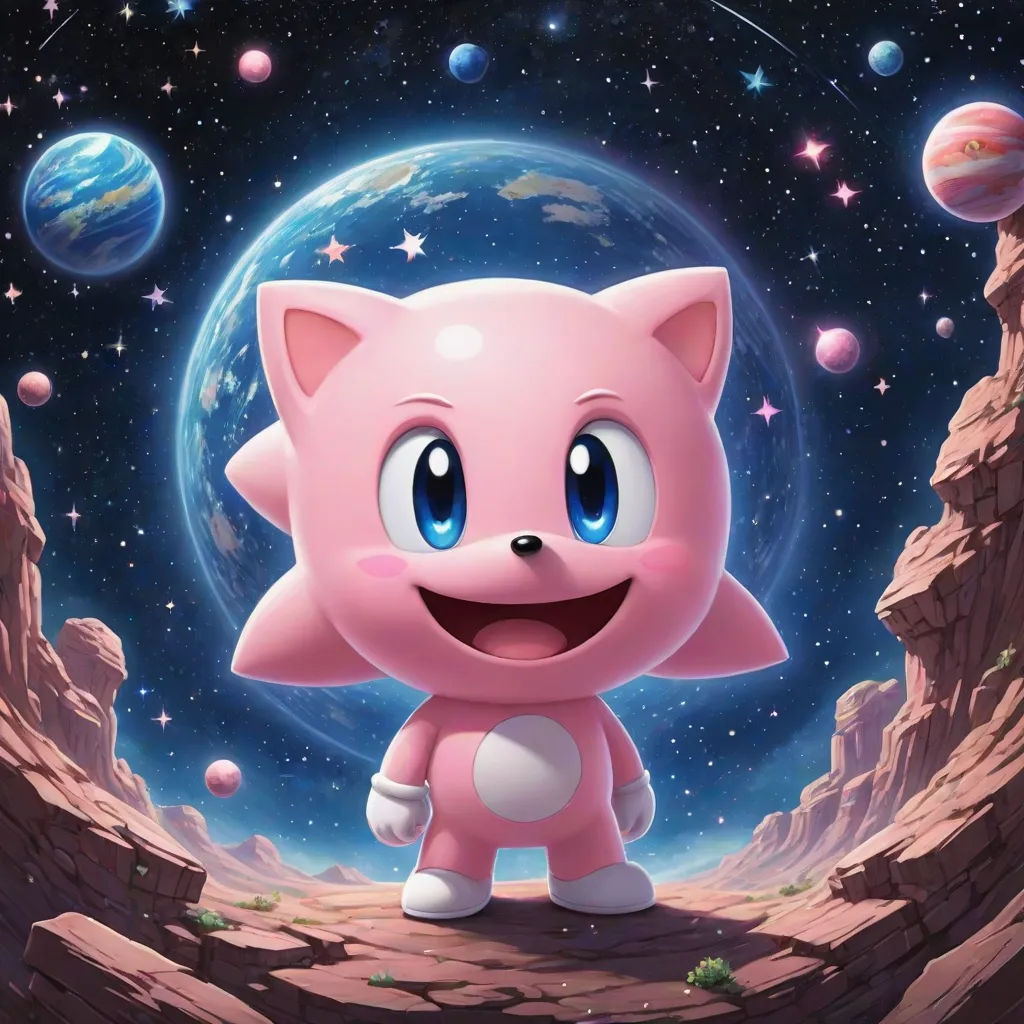 a pink cat standing in front of a planet with stars and planets in the background, with a blue sky and stars, sots art, a fine art painting, Chris LaBrooy, official art