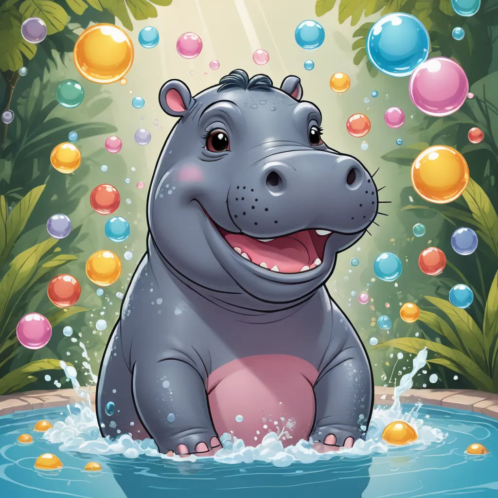 a hippo in the water with bubbles around it's neck and a smile on its face,, sots art, a character portrait, Cedric Seaut, official art