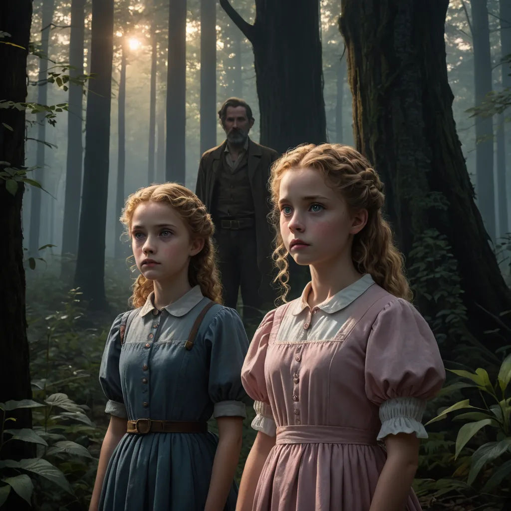 a man and a woman standing in a forest with a man standing behind them and a woman standing behind them, international gothic, a detailed matte painting, Anne Said, promotional image