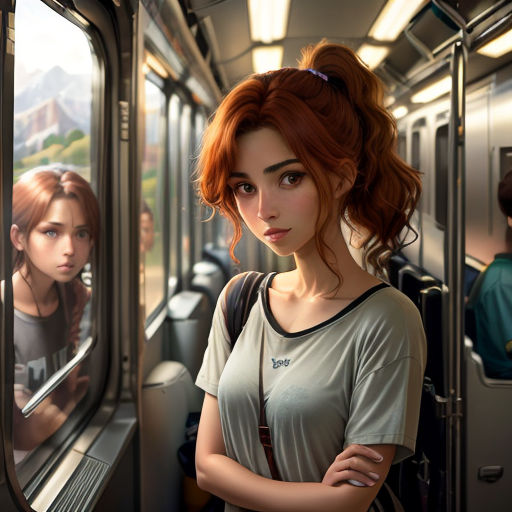 a woman standing on a train looking out the window at another woman on the other side of the train