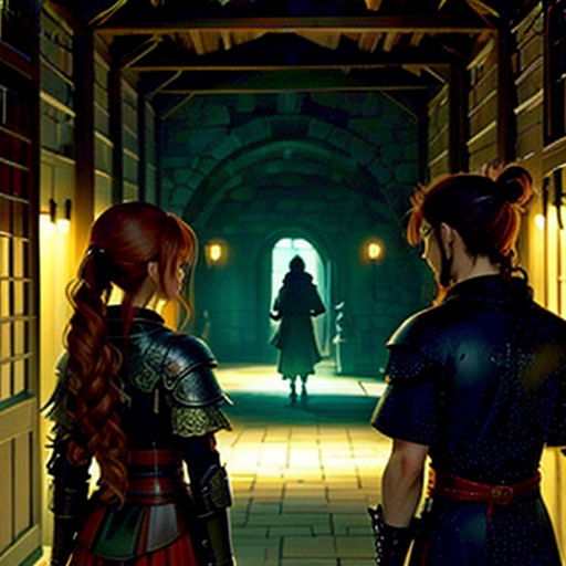 a couple of people standing in a hallway next to each other in a game of thrones and kings