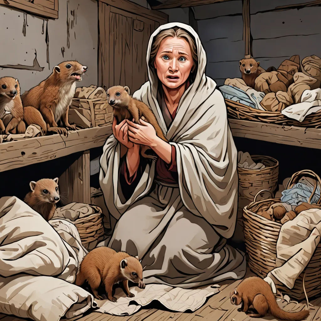 a woman sitting in a room filled with stuffed animals and stuffed animals on the floor next to her and a basket of stuffed animals, context art, a storybook illustration, Beatrix Potter, storybook illustration