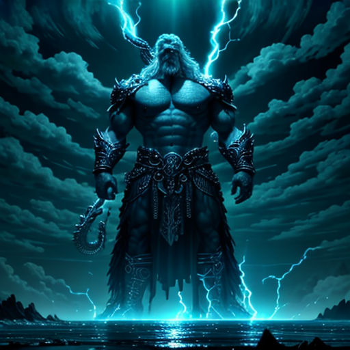 a man with a sword standing in front of a lightning storm with his hands in his pockets and his head in his hands