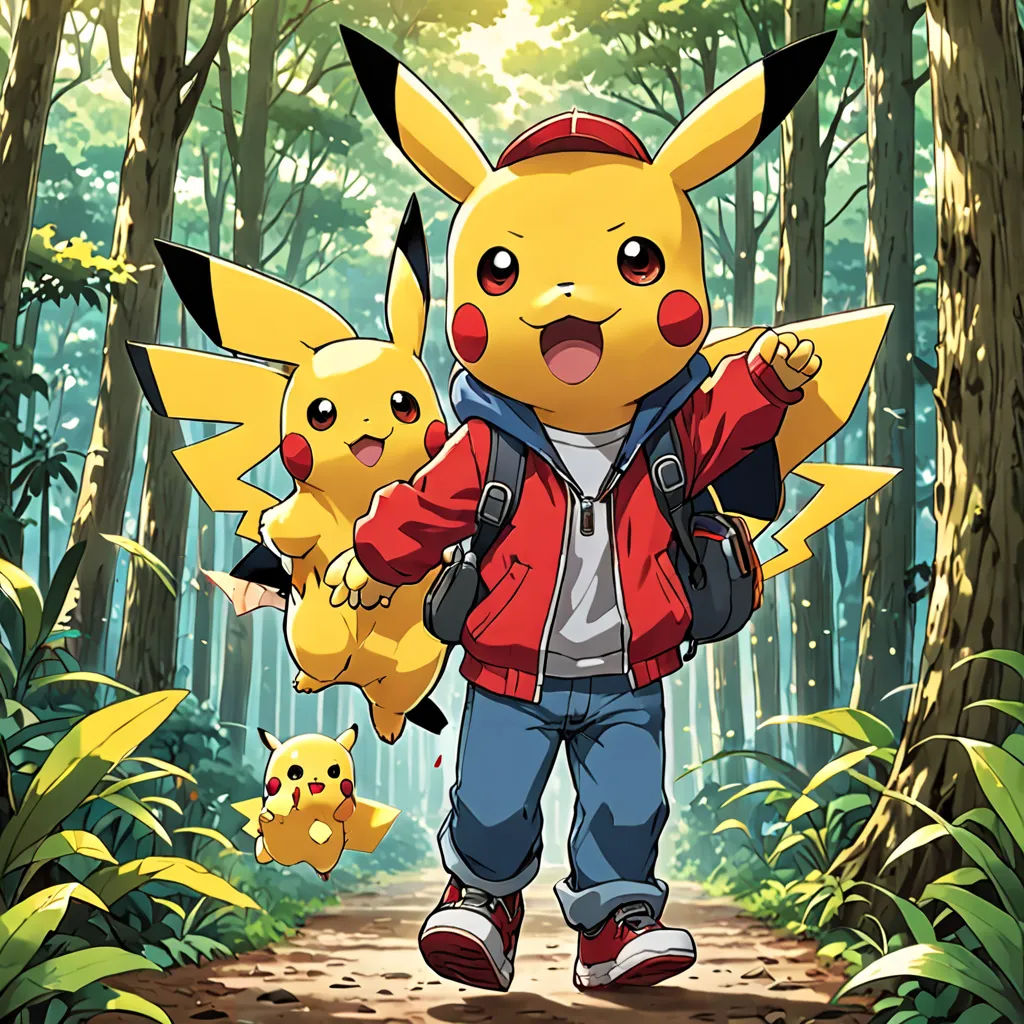 a cartoon of a boy with a pokemon pikachu on his back and a pikachu on his shoulder, rayonism, poster art, Chris LaBrooy, official art