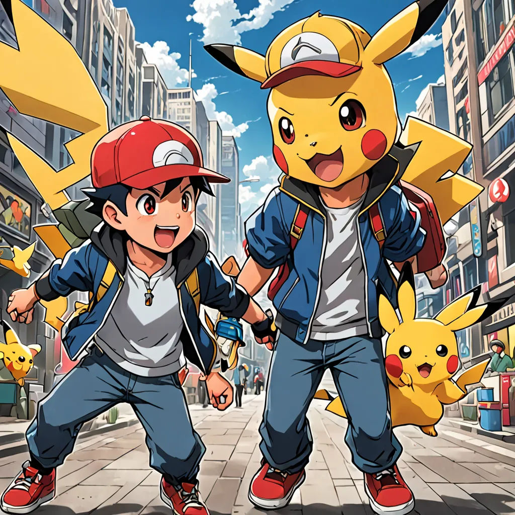 two people are walking down a street with pokemon characters on the side of the street in front of them, rayonism, a comic book panel, Cliff Childs, official art