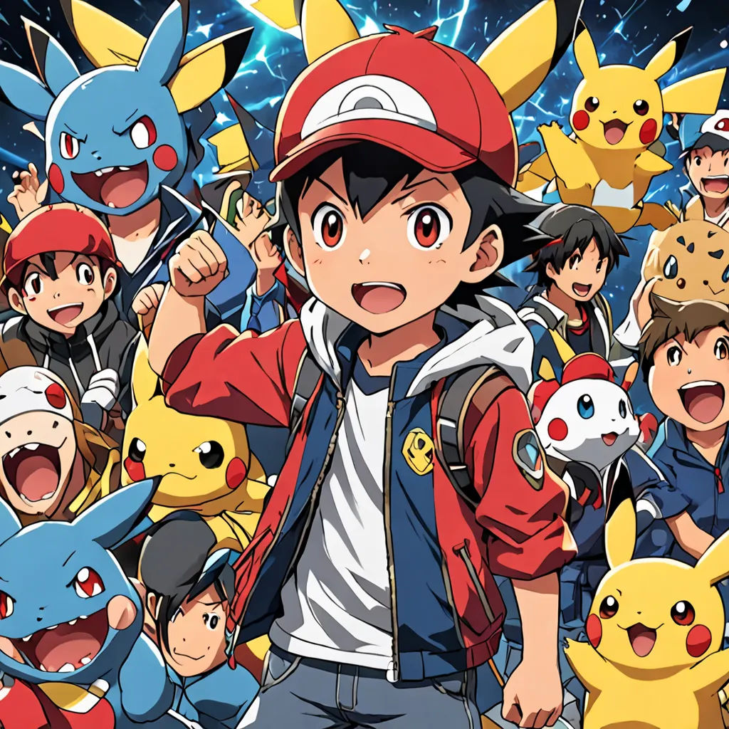 a group of pokemon characters standing in front of a crowd of people with their hands up in the air, rayonism, poster art, Baiōken Eishun, official art