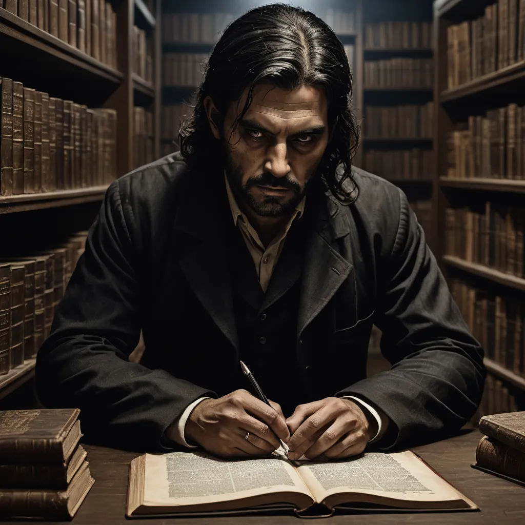 a man sitting at a table with a book and pen in his hand and a book in front of him, new objectivity, a character portrait, Derek Chittock, promotional image