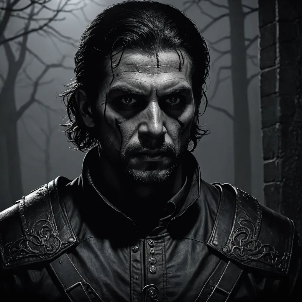 a man in a leather outfit with a creepy look on his face and a creepy look on his face, antipodeans, a character portrait, Cedric Seaut (Keos Masons), epic fantasy character art