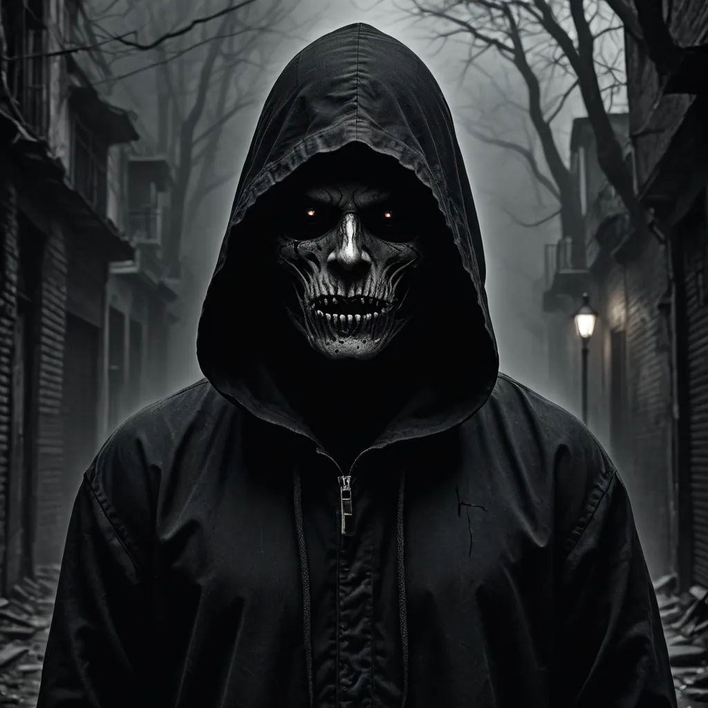 a man in a hooded jacket with a skull face painted on his face and a full black hoodie, gothic art, a character portrait, Dirk Crabeth, dark art