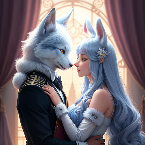 anime girl hugging wolf