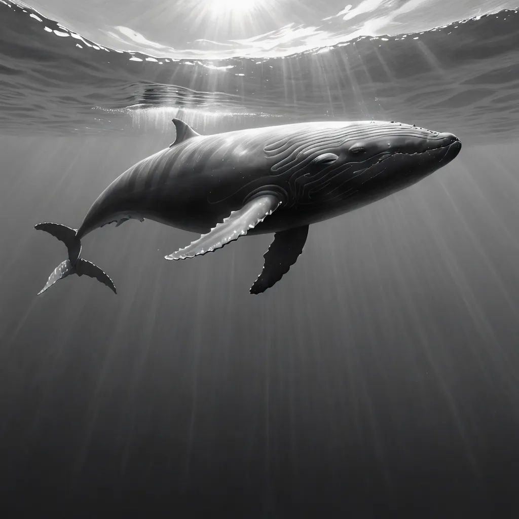 a whale swimming in the ocean with sunlight shining through the water's bubbles and a person swimming underneath it, rayonism, a photorealistic painting, David Martin, award-winning photograph