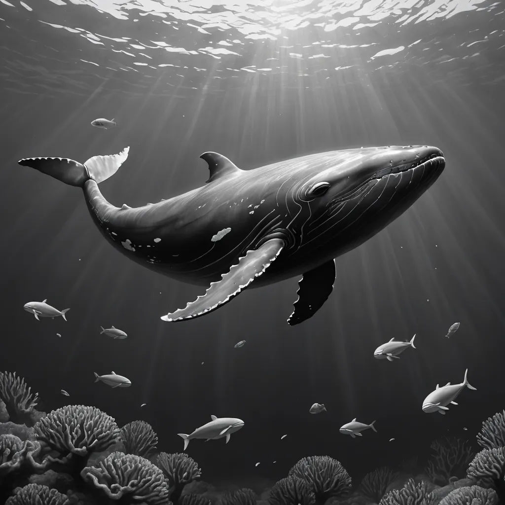 a whale swimming in the ocean with a lot of fish around it's neck and a lot of corals around it, photorealism, a digital painting, Dan Hillier, highly detailed digital painting