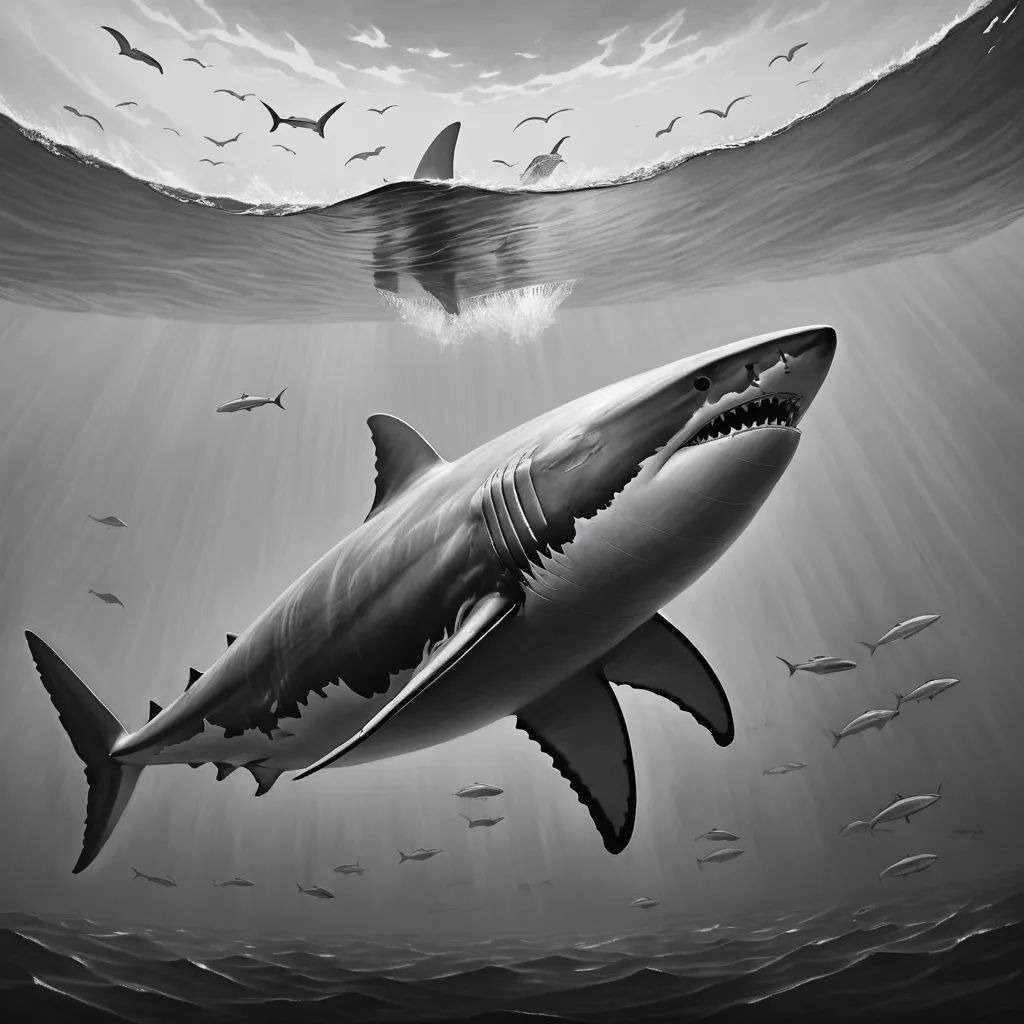 a shark swimming in the ocean with a shark in the background and a shark in the foreground with a shark in the background, photorealism, an ultrafine detailed painting, David Martin, highly detailed digital painting