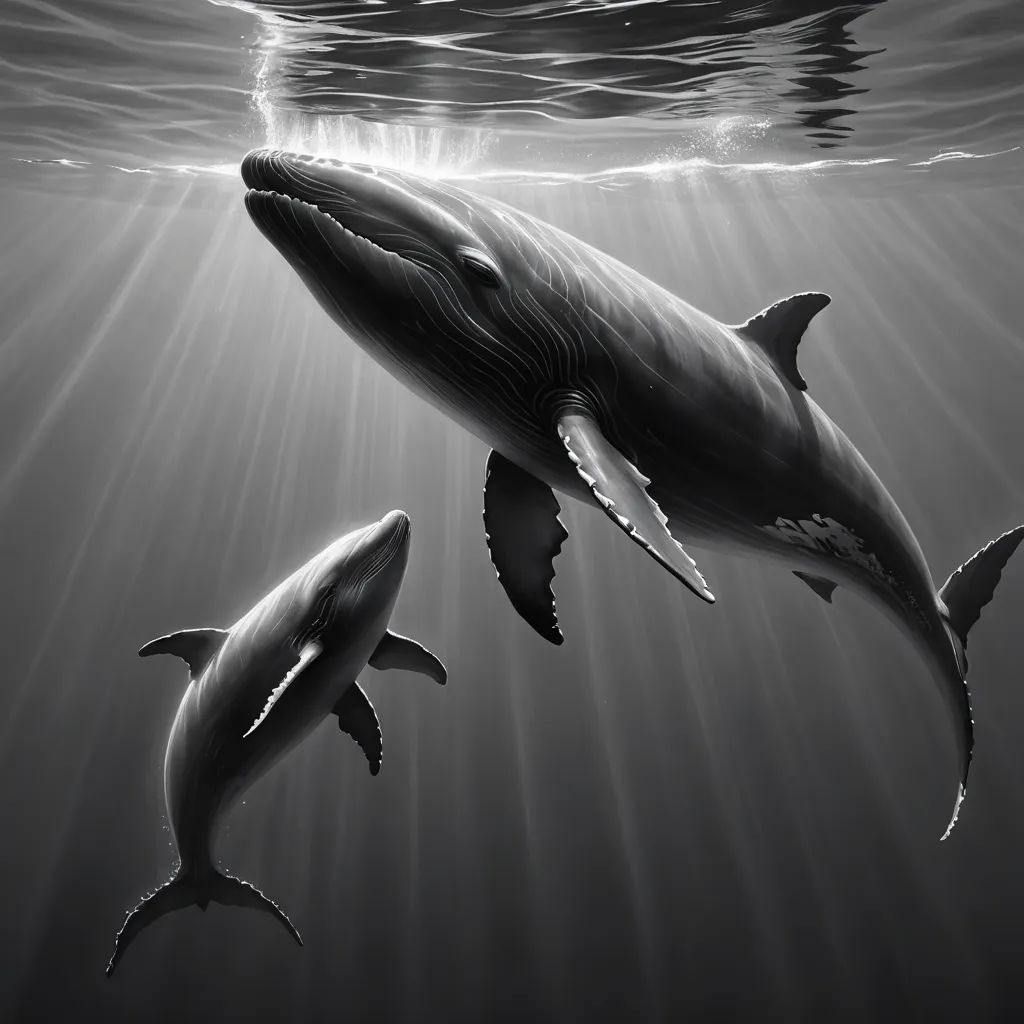 a couple of dolphins swimming in the ocean together in the water with sunlight shining through the water and a person in the water, rayonism, a digital painting, Dan Hillier, highly detailed digital painting