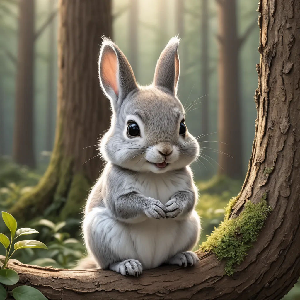 a rabbit sitting on a tree branch in a forest with mossy trees and grass around it, with a forest background, furry art, a digital painting, Chris LaBrooy, ultra realistic digital art