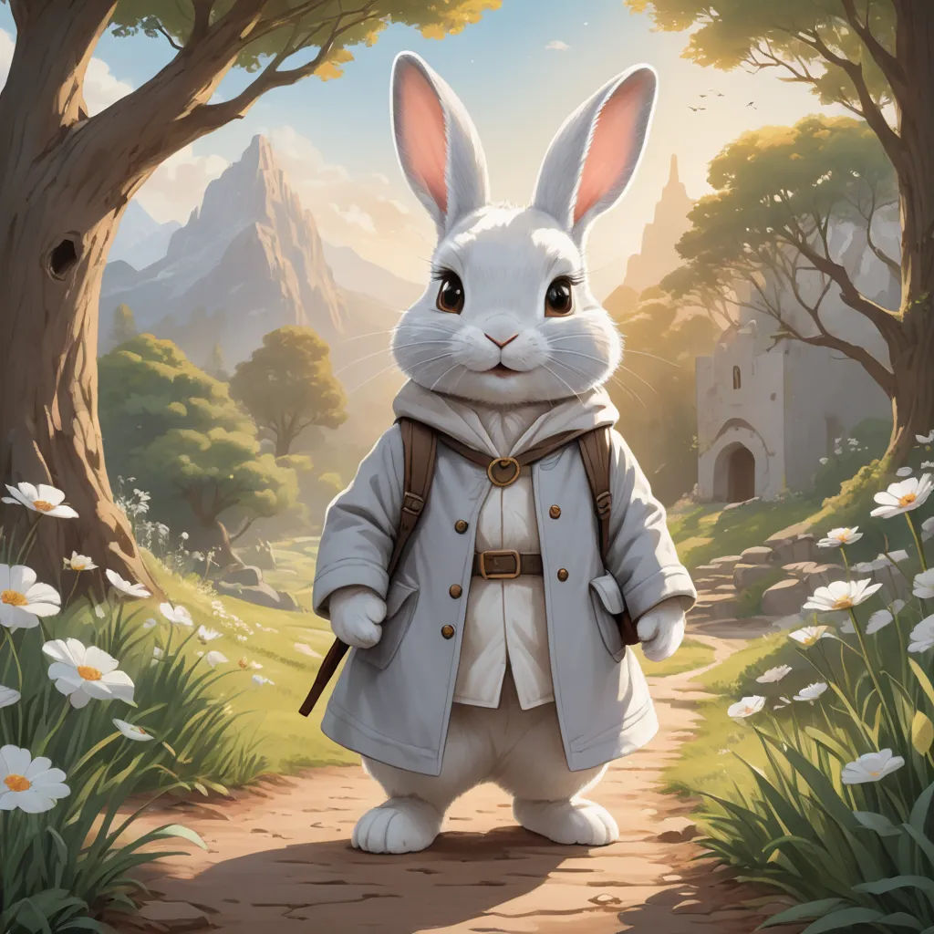 a rabbit dressed in a coat and boots standing in a forest with flowers and trees in the background,, fantasy art, a character portrait, Clint Cearley, magic the gathering artwork