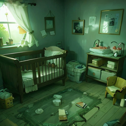 a baby's room with a crib, dresser, and a crib bed in it with a teddy bear on the floor