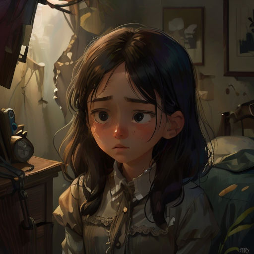 a girl in a room with a clock and a desk with a lamp on it and a clock on the wall