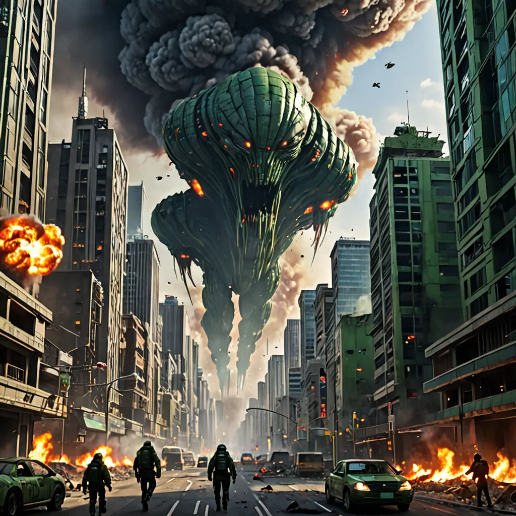 a group of people walking down a street next to tall buildings with a giant mushroom on top of it, antipodeans, concept art, Chris LaBrooy, cryengine