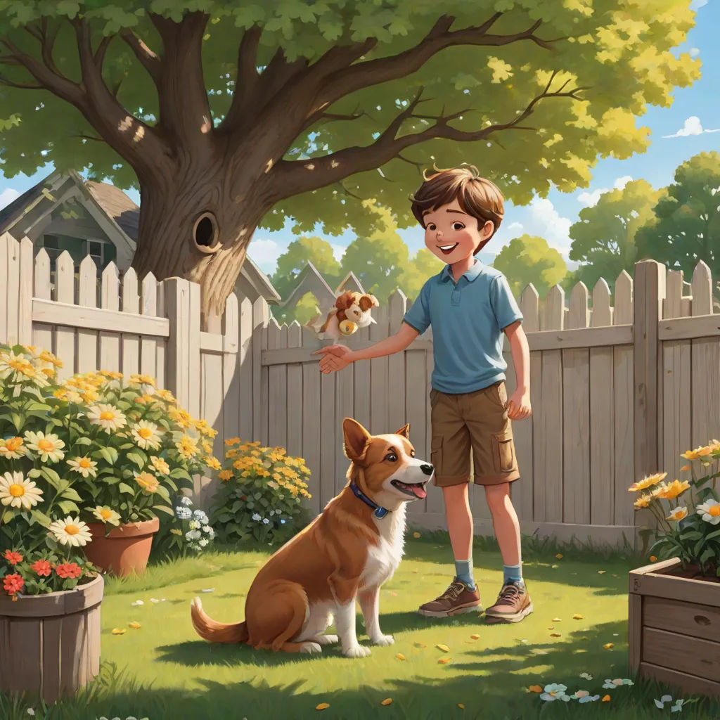 a boy holding a dog in a yard with a dog in the yard and a dog in the yard, american scene painting, a storybook illustration, Chris LaBrooy, official art