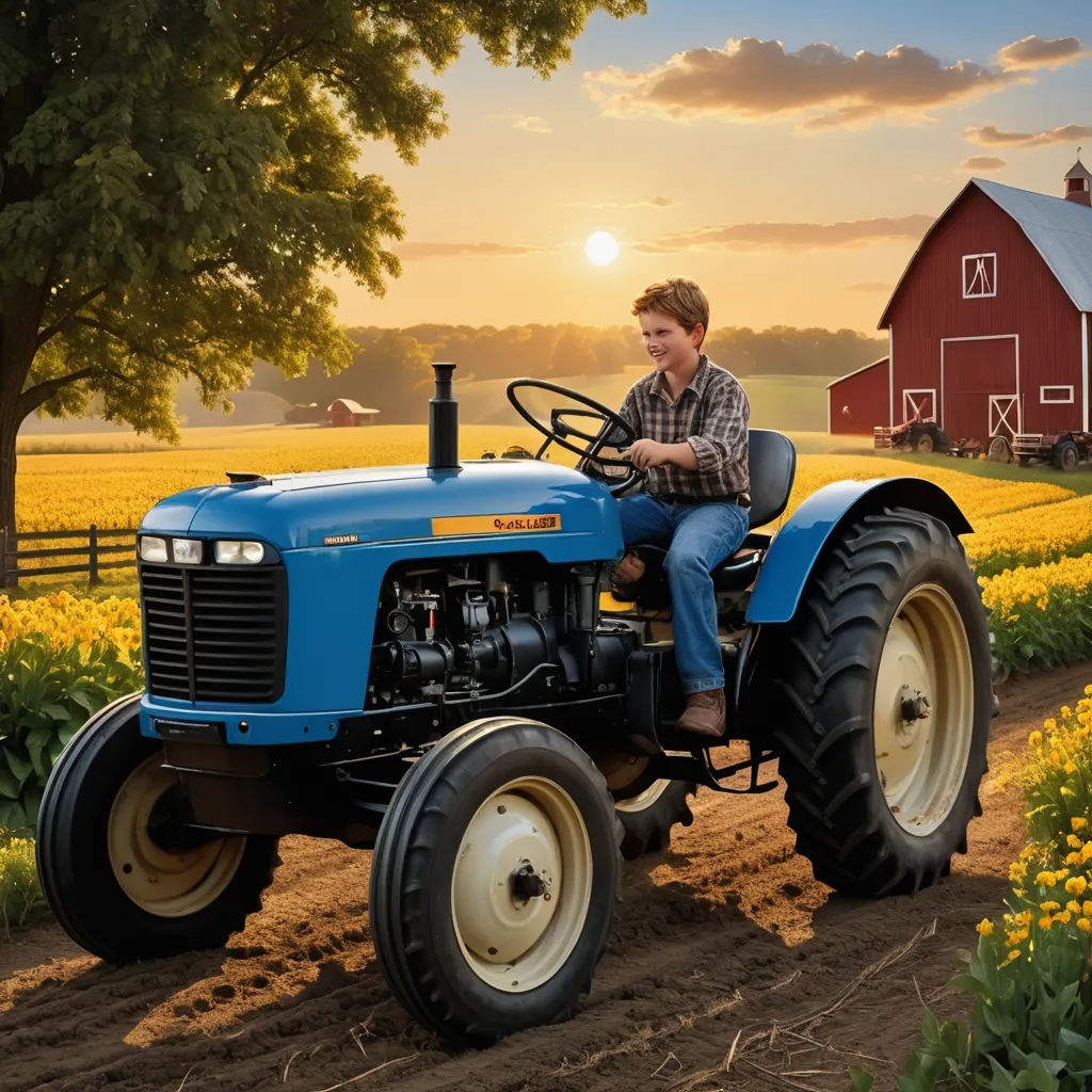 a man driving a tractor down a dirt road near a field of flowers and a barn in the background, american impressionism, a stock photo, Brothers Hildebrandt, award - winning photography