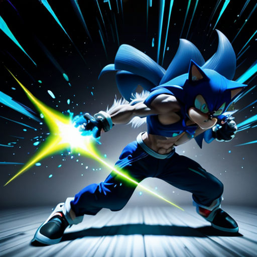 a sonic the hedge character is holding a glowing sword in his hand and a glowing star in his other hand