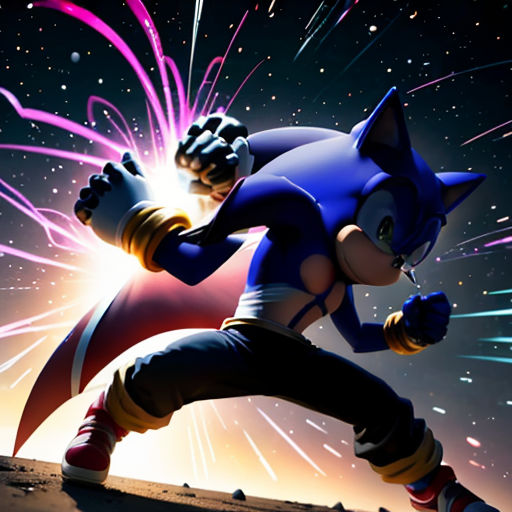 a sonic the hedge character is running through a space filled with fireworks and stars, with a cat like figure in the foreground