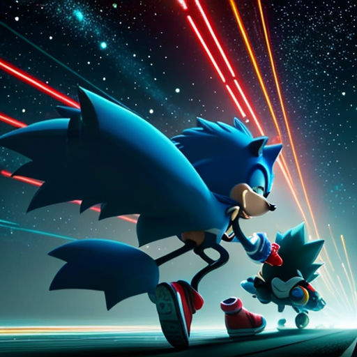 a sonic and sonic the hedge are fighting in a space scene with stars and a bright light above them