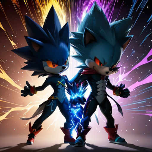 two sonic and sonic the hedgehog characters in front of a colorful background with fireworks and stars in the background