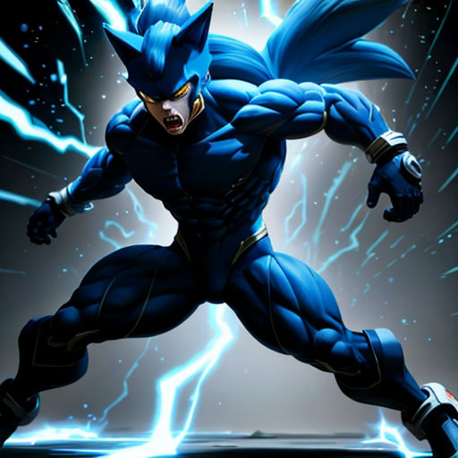 a cartoon character is running with lightning in the background and a black background with a blue background and a white background