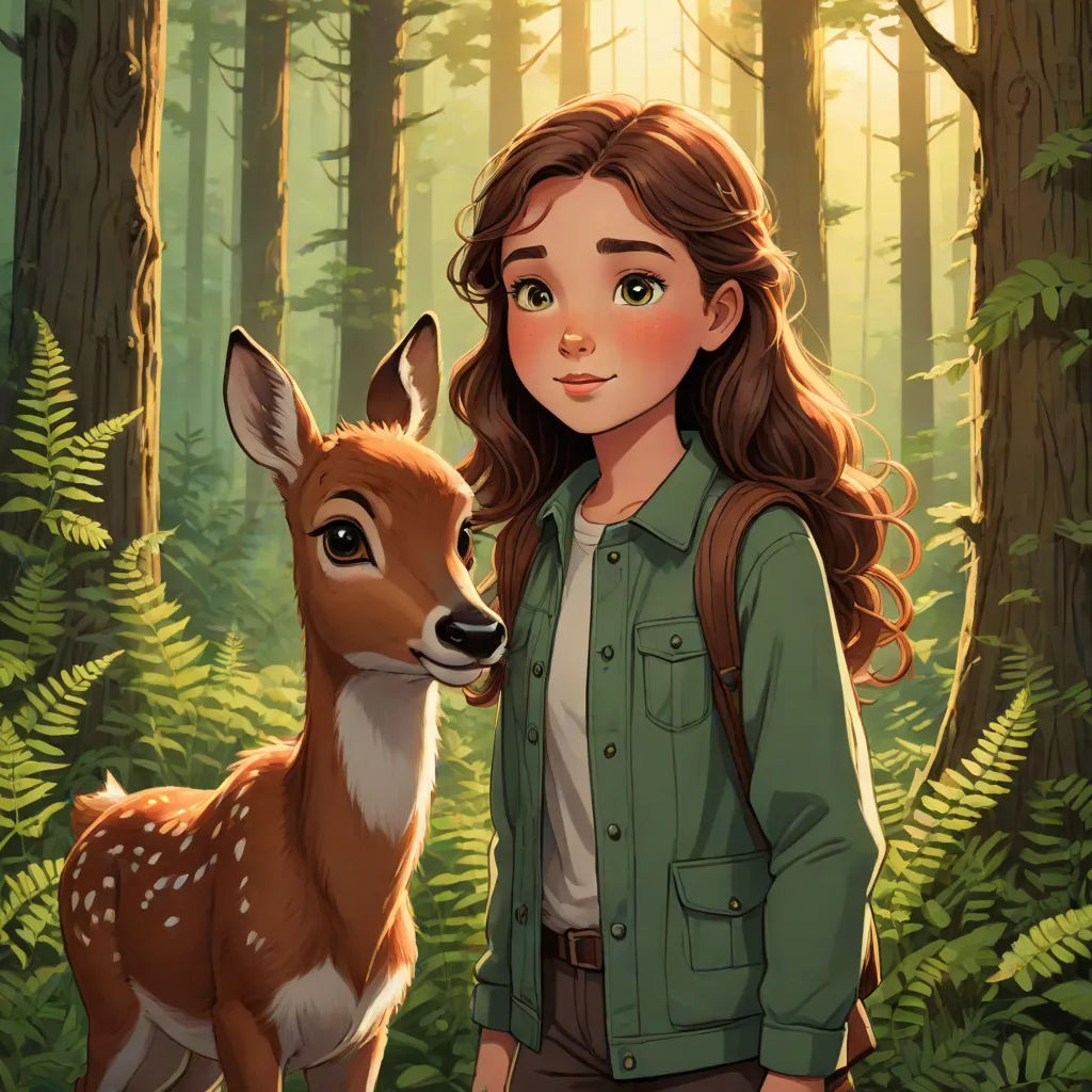 a girl is standing in the woods with a deer in her hand and a forest background is in the foreground, sots art, a character portrait, Clarice Beckett, leesha hannigan