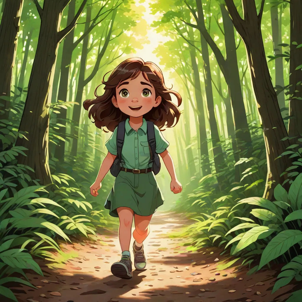 a girl walking through a forest with a backpack on her back and a backpack on her shoulder, with the sun shining through the trees, environmental art, a storybook illustration, Clarice Beckett, cushart krenz