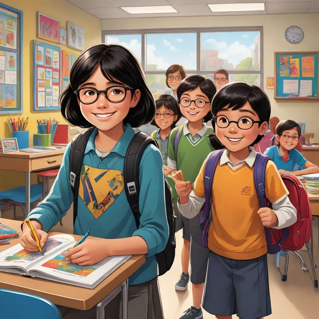 a cartoon of a group of children in a classroom with a teacher and a teacher holding a book and pencil, official art, american scene painting, a comic book panel, Ada Gladys Killins